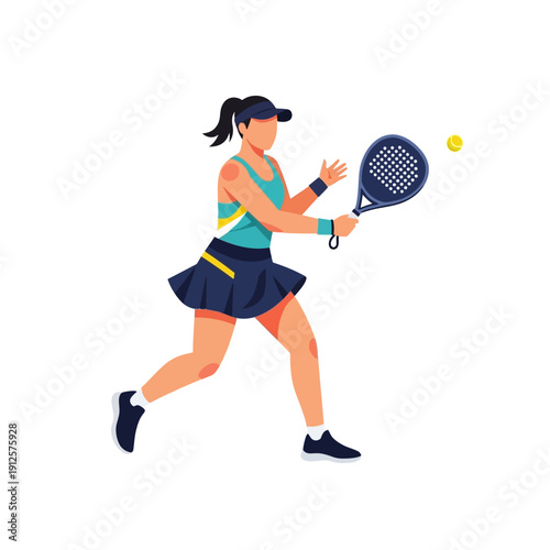 Woman playing padel tennis, hitting ball with racket, active lifestyle, sports concept