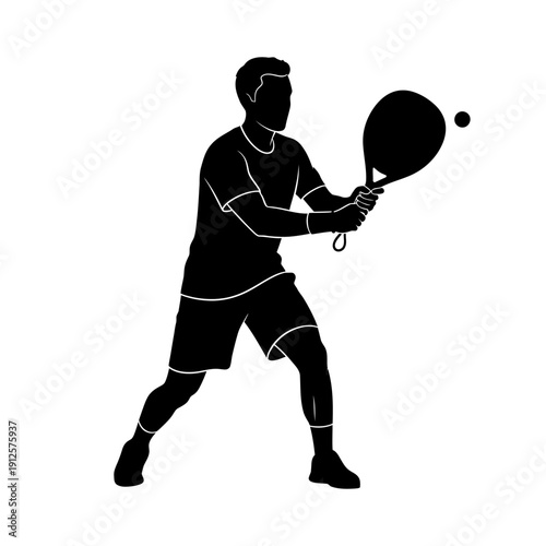 Silhouette of a man playing padel tennis, hitting the ball with a racket