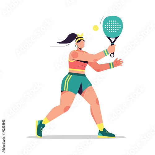 Woman playing padel tennis, hitting the ball with a racket, active lifestyle, sports concept