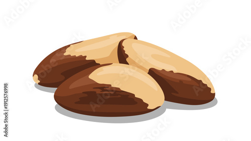 Small pile of three whole and healthy brazil nuts in their brown shells isolated on a clean white background.
