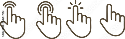 Touch Gesture Hand Icons Vector Set, Tap Click and Press Symbols for User Interface Design, Mobile Interaction and Touchscreen UI Illustration
