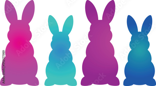 Gradient Rabbit Silhouettes in Vibrant Pink, Purple, and Blue, Stylized Vector Set of Colorful Easter Bunny Icons, Minimalist Graphic of Standing Hares with Soft Color Gradients, vector, illustration,