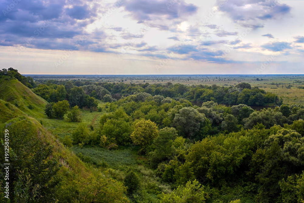 Fototapeta premium Sunrise over the Desna River valley in Trubchevsk, Bryansk region of Russia