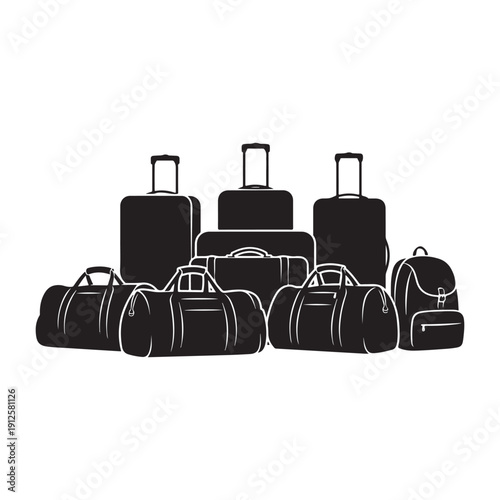 Silhouette of various luggage and travel bags in black