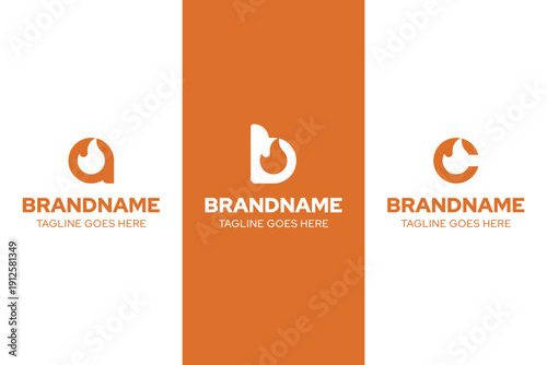 Letter A B C Fire Simple Logo Set, bold collection symbolizing energy, strength, and unstoppable growth