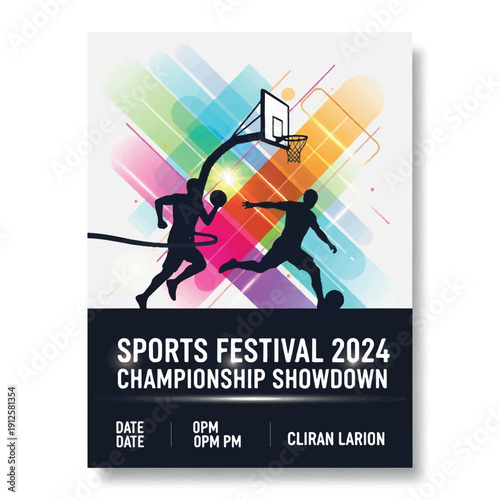 Sports Festival 2024 Championship Showdown Poster Featuring Dynamic Silhouetted Athletes.