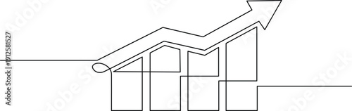 A stylized line drawing of a person climbing a set of stairs with an upward arrow. Vector