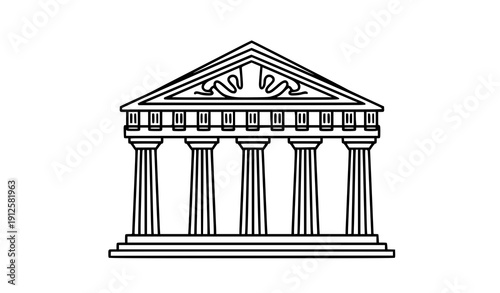Title
Stylized ancient Greek temple facade line art with Doric columns classical vector design