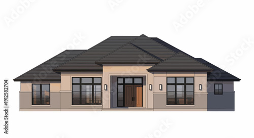 Modern Residential House Exterior Design and Real Estate Illustration
