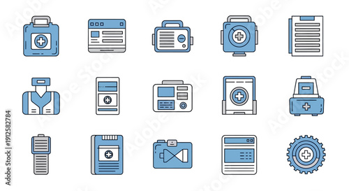 Medical Devices and Healthcare Technology Icons Set for Digital Medicine
