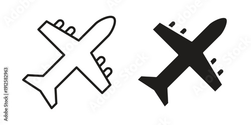 Airplane icon in black line style set. logotype designs
