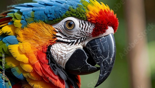 Vibrant macaw portrait shows exquisite plumage