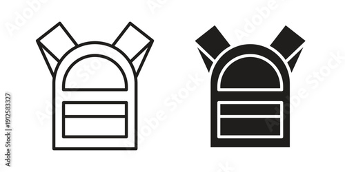 Backpack icon in black line style set. logotype designs