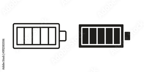 Battery icon in black line style set. logotype designs