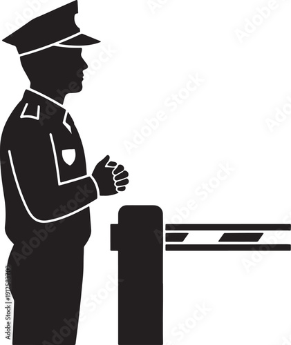 Security Guard Standing at Barrier Gate