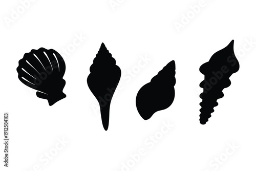 Seashells, Marine Mollusk Silhouettes