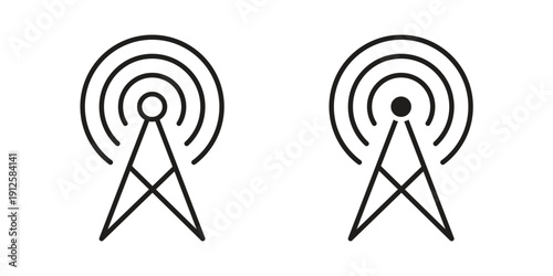 Broadcast icon in black line style set. logotype designs