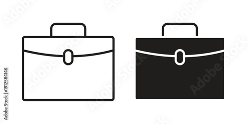 Briefcase icon in black line style set. logotype designs