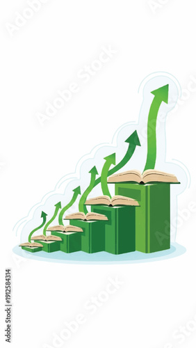 Growth and Progress Illustrated by Ascending Green Bars and Sprouting Leaves Symbolizing Business Development.