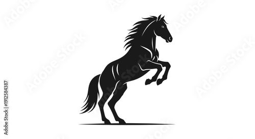 Black Horse Silhouette Rearing Up Illustration.