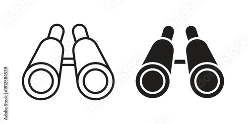 Binoculars icon in black line style set. logotype designs