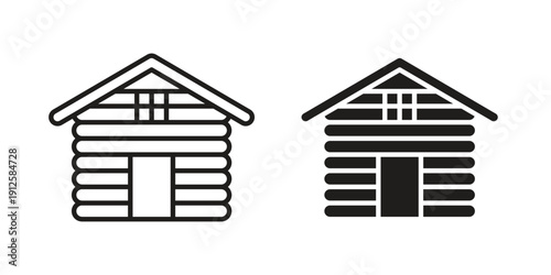 Cabin icon in black line style set. logotype designs