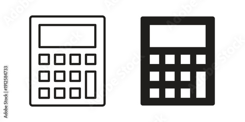 Calculator icon in black line style set. logotype designs