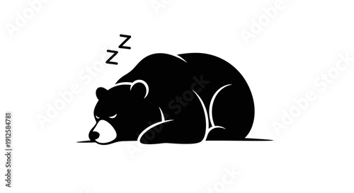 Sleeping Bear Cartoon Illustration Black White.