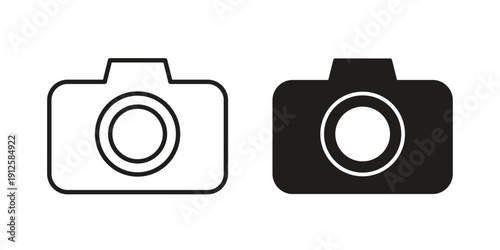 Camera icon in black line style set. logotype designs