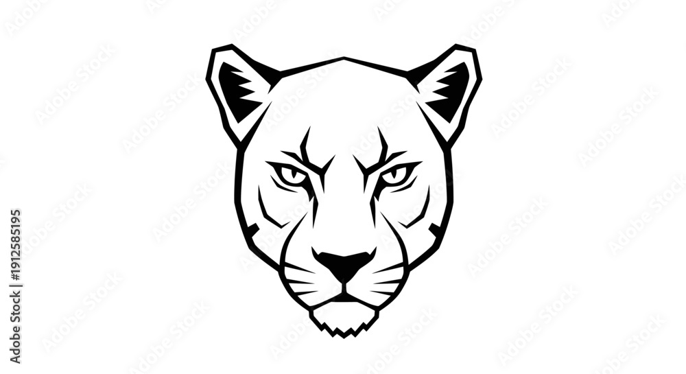 Obraz premium Black and White Illustration of Lioness Head.