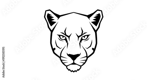 Black and White Illustration of Lioness Head.