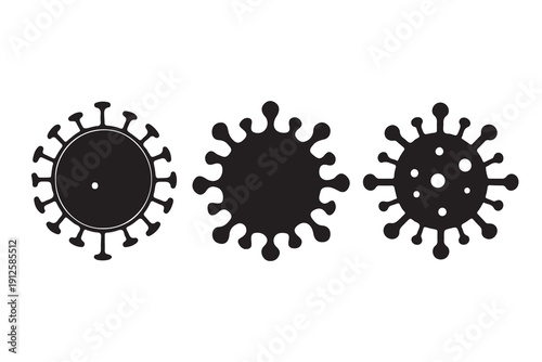 Coronavirus particles different black silhouettes isolated on a white background.
