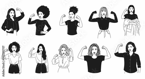 A set of black vector business people silhouettes and businessman pictograms representing office work, women's emancipation and job figures in a professional stick sign icon style