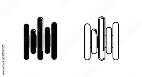 Minimalist black vector audio equalizer icon set with solid and outline styles, isolated on a transparent background for UI design or music app interfaces.
