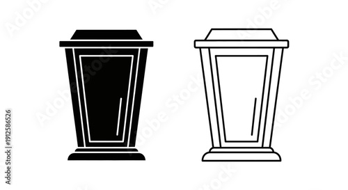 Vector black silhouette and outline icon of a classic street lamp or garden lantern, isolated on a transparent background for UI design or web elements.