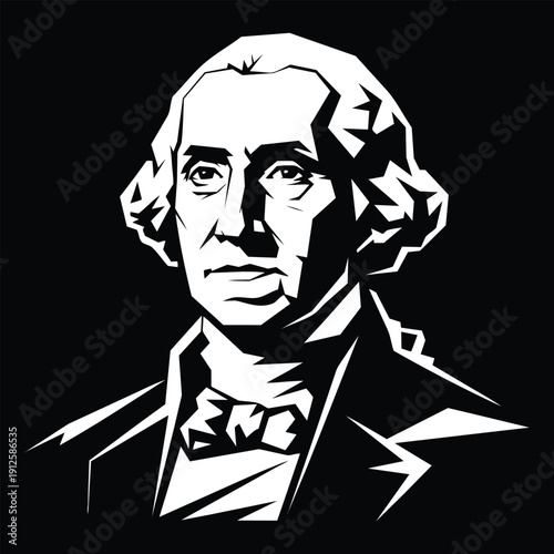 Geometric portrait of george washington in black and white on dark background