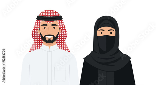 Traditional Arab Man and Woman Portrait.