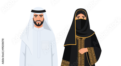 Traditional Arab Man and Woman Standing Together.