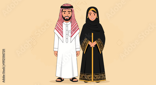 Traditional Arab Man and Woman Standing Together.