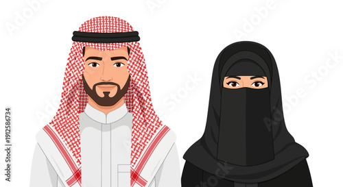 Traditional Arabic Man and Woman Portrait.