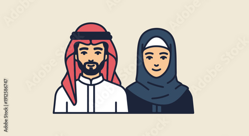Traditional Middle Eastern Couple Illustration.