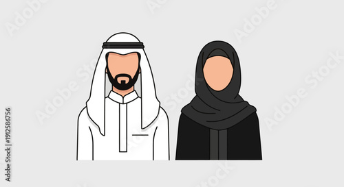 Traditional Middle Eastern man and woman in cultural attire.
