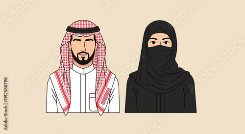 Traditional Saudi Arabian Couple Illustration.