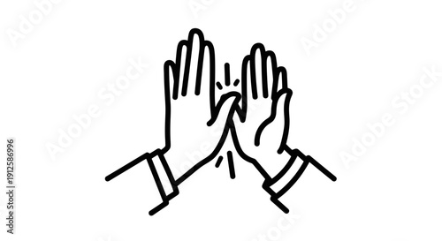 Two hands giving a high five in a line art style.