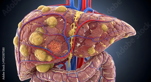 Human Liver Cirrhosis and Fatty Liver Disease Medical Illustration