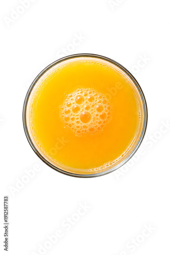 Fresh orange juice glass top view isolated on transparent background