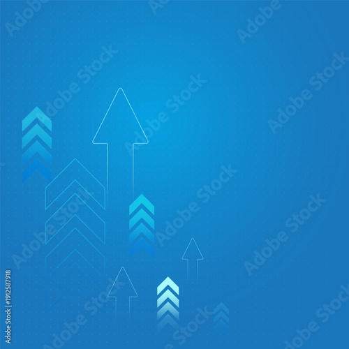 The upward arrows create a strong visual point of progress, reflecting finance momentum and measurable increase. Dynamic blue arrow surges upward business growth
