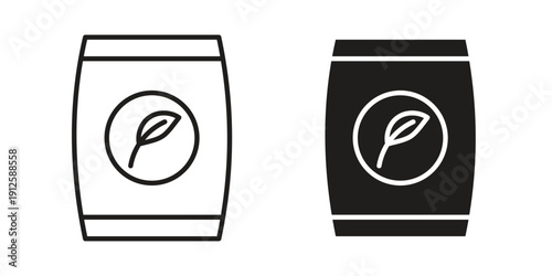 Fertilizer icon in black line style set. logotype designs