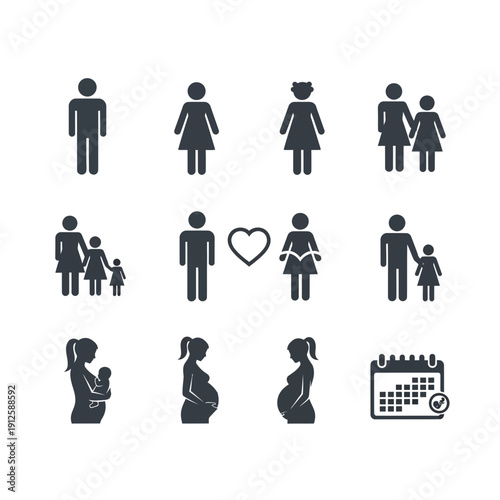 People and family icons set with business and casual silhouettes vector design