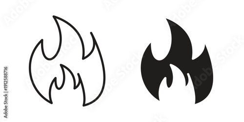 Fire icon in black line style set. logotype designs